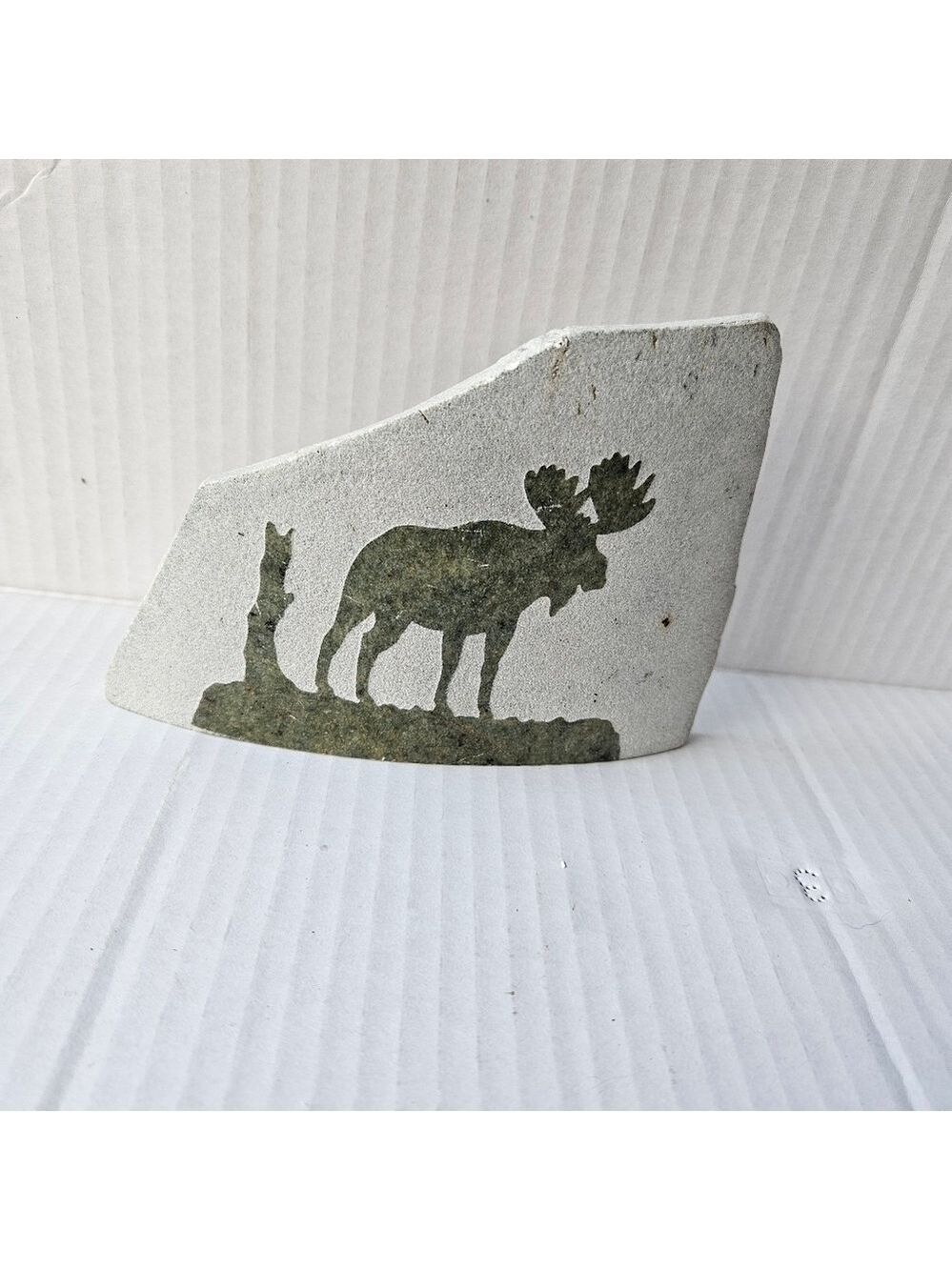 Vintage 90s JD Hughes Slate Carved Moose